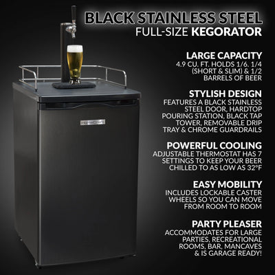 Homecraft BK49BS 4.9 Cu. Ft. Black Stainless Steel Full-Size Kegorator Draft Beer Dispenser & Beer Cooler | Fridge.com