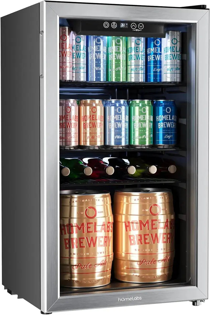 Homelabs Beverage Refrigerator and Cooler - Glass Door Mini Fridge with 120 Slim Cans Capacity | Fridge.com