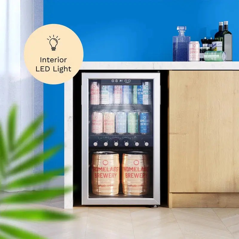 Homelabs Beverage Refrigerator and Cooler - Glass Door Mini Fridge with 120 Slim Cans Capacity | Fridge.com