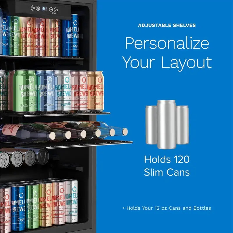 Homelabs Beverage Refrigerator and Cooler - Glass Door Mini Fridge with 120 Slim Cans Capacity | Fridge.com