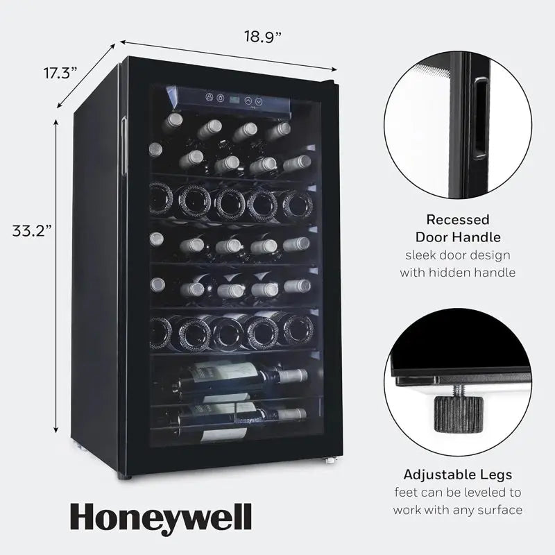 Honeywell 18.9'' 34 Bottle and Can Single Zone Free-Standing Wine & Beverage Refrigerator | Fridge.com