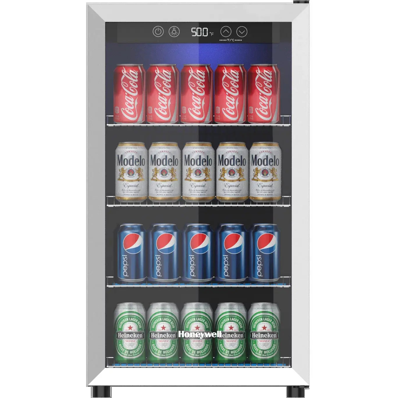 Honeywell Beverage Refrigerator and Cooler, 115 Can Mini Fridge with Glass Door for Soda Beer or Wine for Office or Bar with Adjustable Removable Shelving | Fridge.com