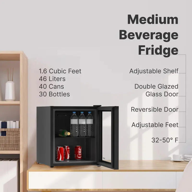 Husky Premium 46L Beverage Refrigerator 1.6 Cu. Ft. Freestanding Counter-Top Mini Fridge with Glass Door | Fridge.com