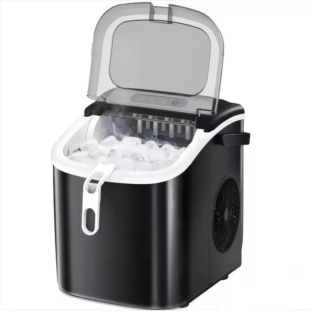 8.66 In. W 26 Lbs./24H, 9-Pieces/6 Mins, Bullet Ice Portable Countertop Ice Maker in Black With/Ice Scoop and Basket | Fridge.com