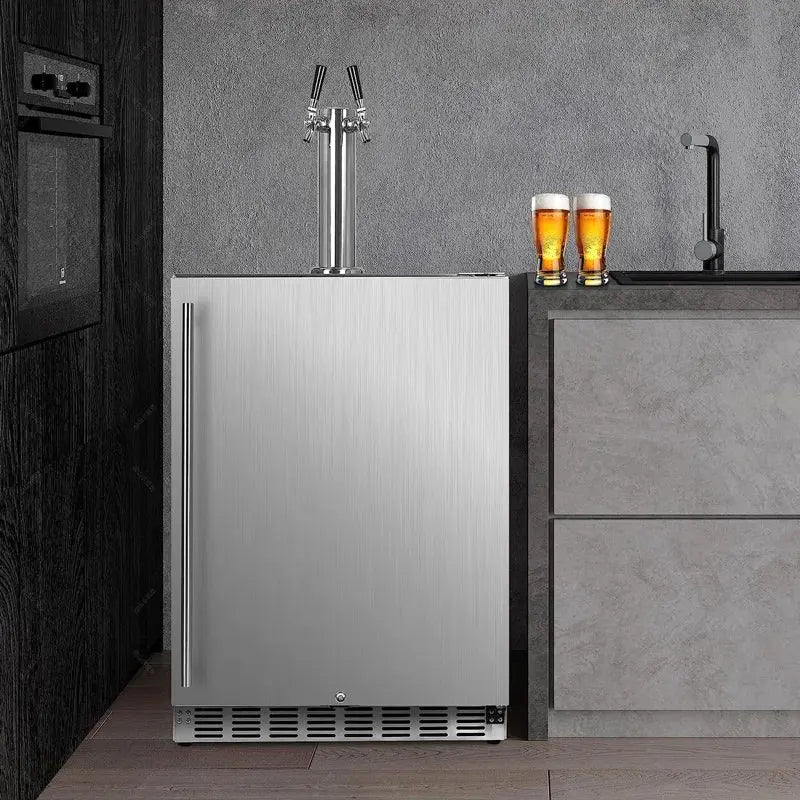 Icejungle 6.04 Cubic Feet Silver Outdoor Dual Tap Half Barrel (Full Size) Freestanding Kegerator with Door Lock and Adjustable Temperature | Fridge.com