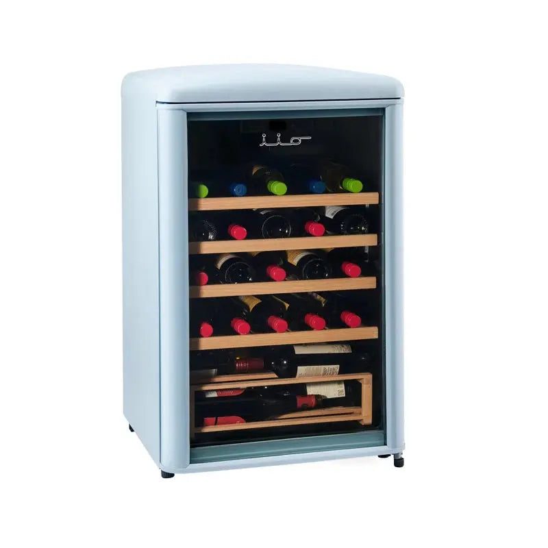 Iio 30 Bottle Freestanding Retro Wine Cooler with Wooden Shelves | Fridge.com