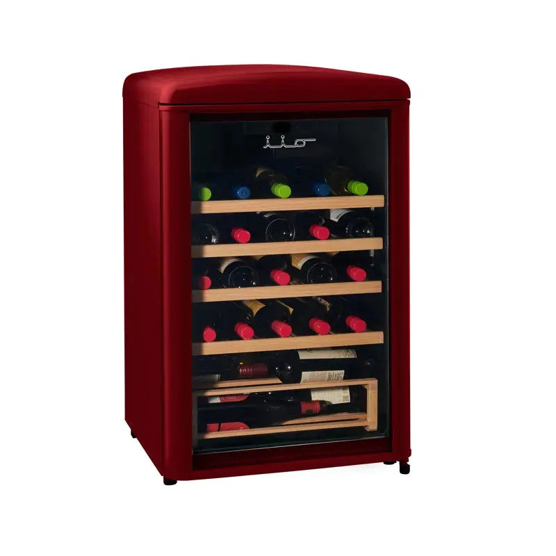 Iio 30 Bottle Freestanding Retro Wine Cooler with Wooden Shelves | Fridge.com