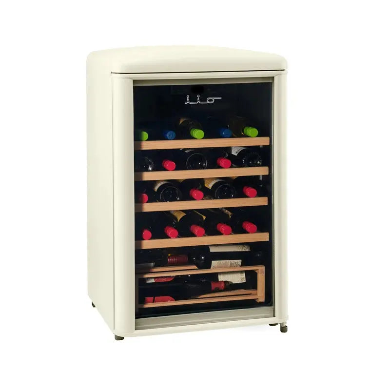 Iio 30 Bottle Freestanding Retro Wine Cooler with Wooden Shelves | Fridge.com