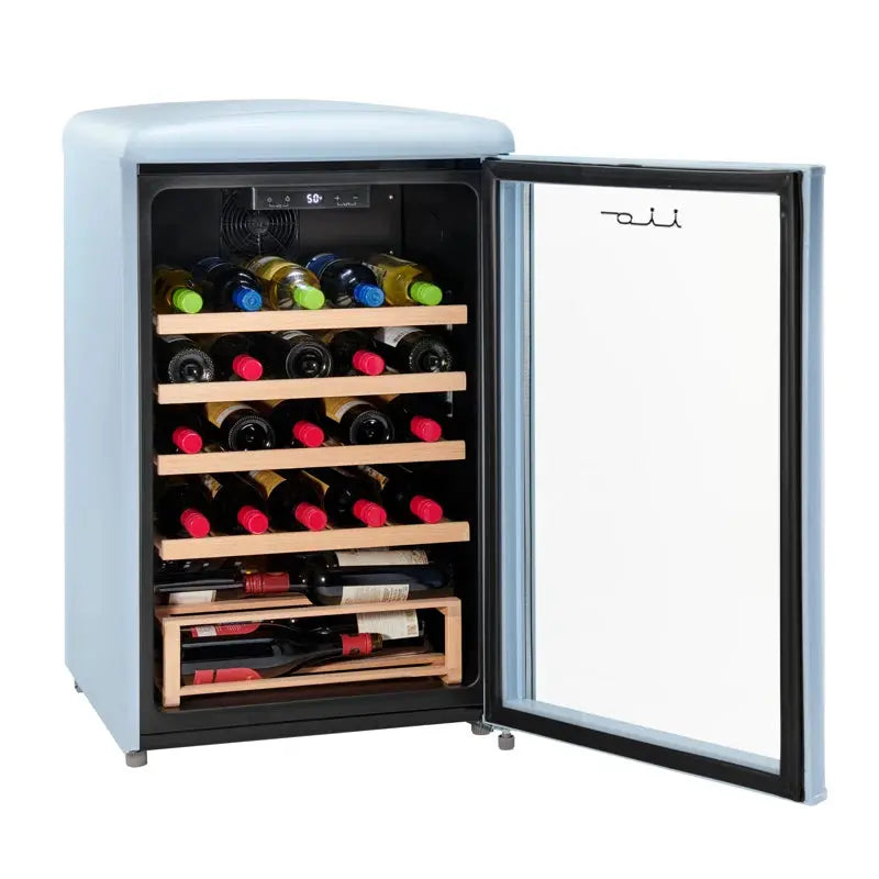 Iio 30 Bottle Freestanding Retro Wine Cooler with Wooden Shelves | Fridge.com