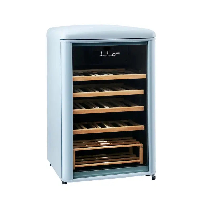 Iio 30 Bottle Freestanding Retro Wine Cooler with Wooden Shelves | Fridge.com