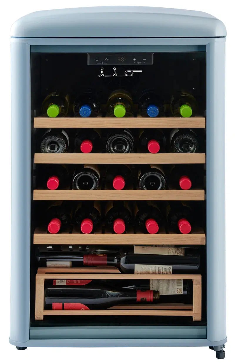 Iio 30 Bottle Freestanding Retro Wine Cooler with Wooden Shelves | Fridge.com