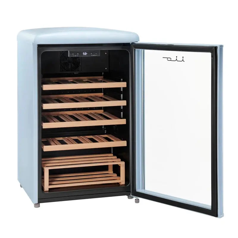 Iio 30 Bottle Freestanding Retro Wine Cooler with Wooden Shelves | Fridge.com