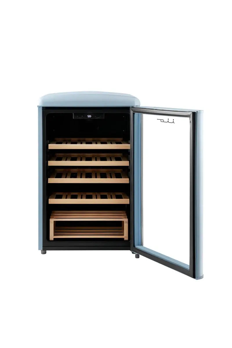 Iio 30 Bottle Freestanding Retro Wine Cooler with Wooden Shelves | Fridge.com