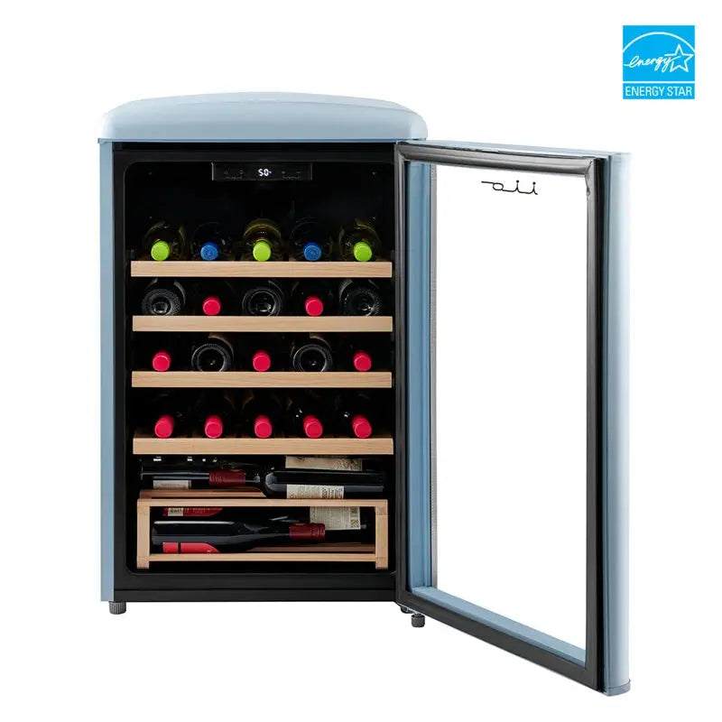 Iio 30 Bottle Freestanding Retro Wine Cooler with Wooden Shelves | Fridge.com