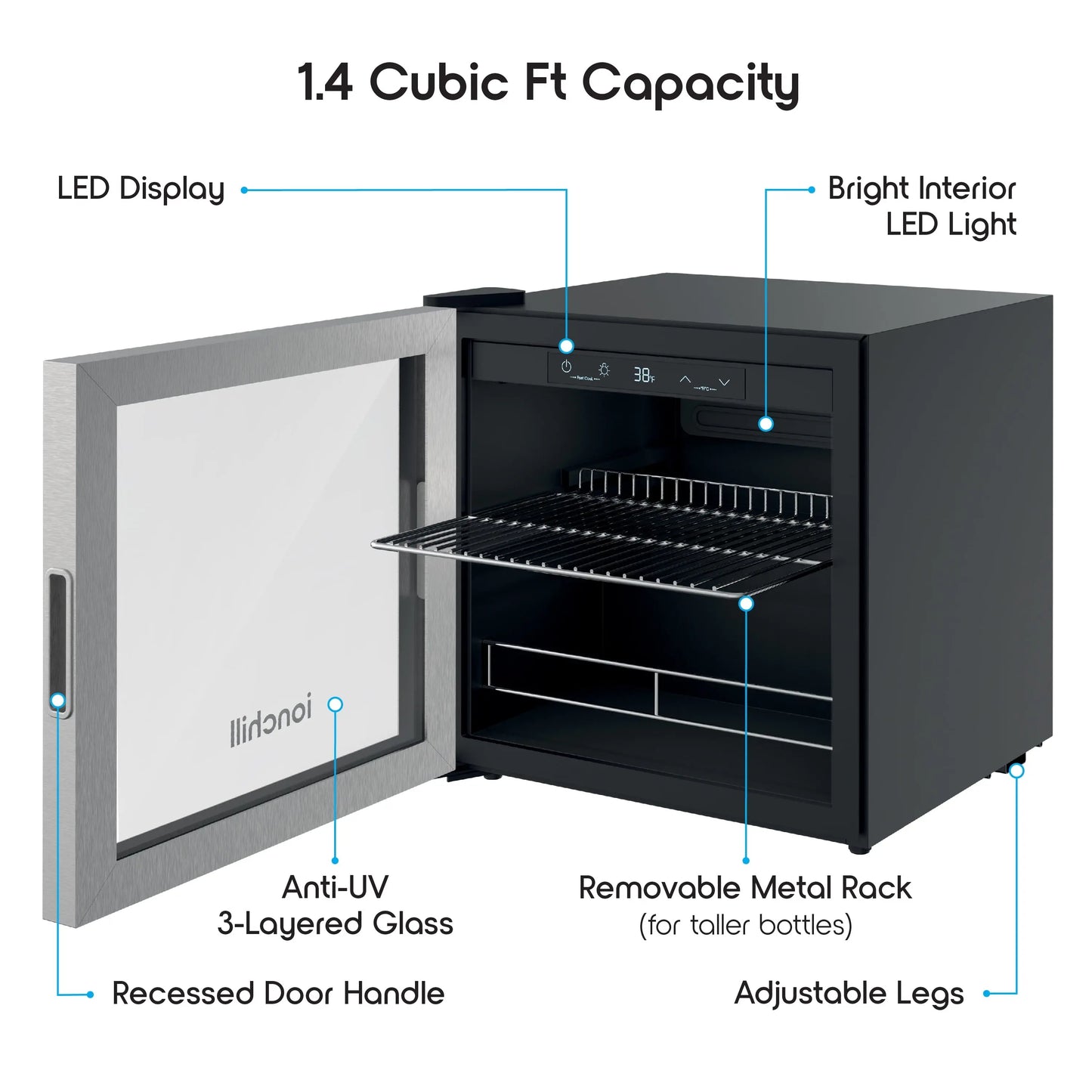 Ionchill 48-Can Mini Fridge, Compact Beverage Refrigerator with Smart Temperature Control & Standard Door, 1.4 Cu. Ft., 17.3 In., New | Fridge.com