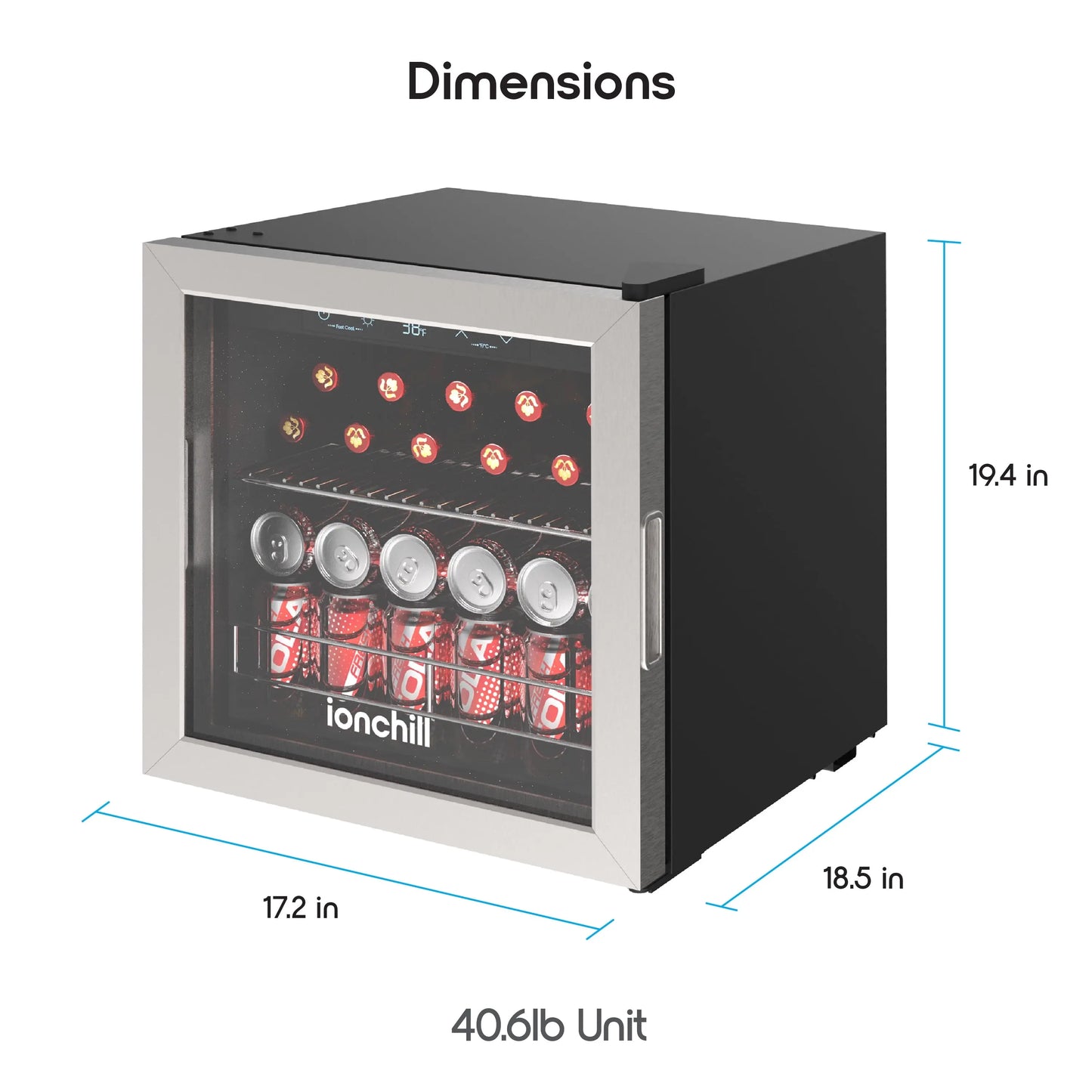 Ionchill 48-Can Mini Fridge, Compact Beverage Refrigerator with Smart Temperature Control & Standard Door, 1.4 Cu. Ft., 17.3 In., New | Fridge.com