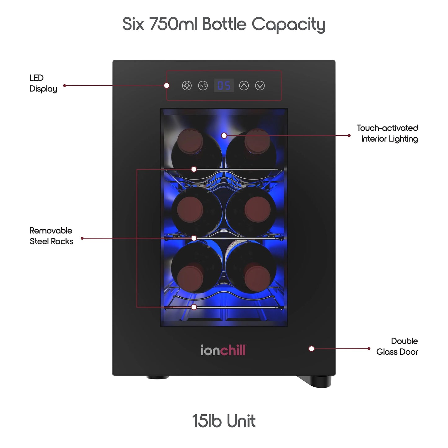 Ionchill 6-Bottle Wine Cooler, New Standard Door Mini Fridge with Wine Rack and Temp. Control, 9.75In | Fridge.com