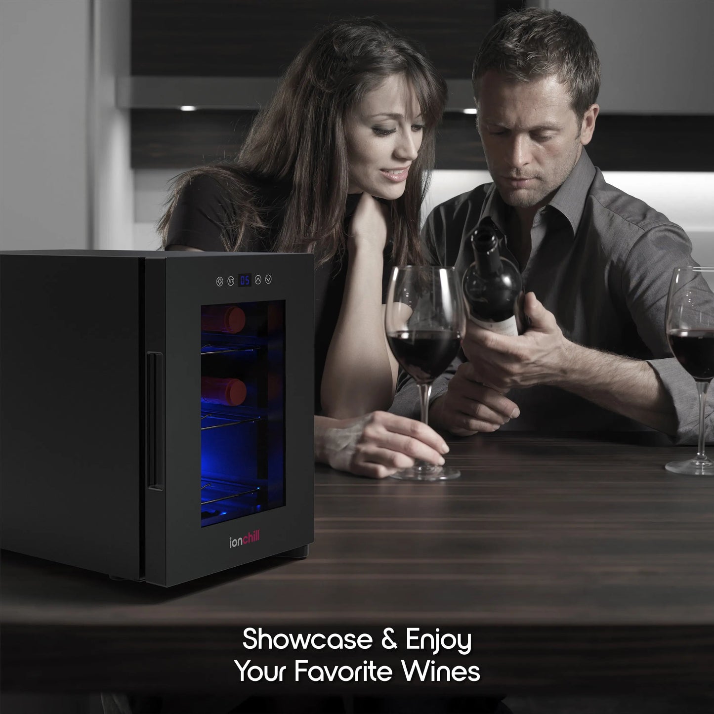 Ionchill 6-Bottle Wine Cooler, New Standard Door Mini Fridge with Wine Rack and Temp. Control, 9.75In | Fridge.com