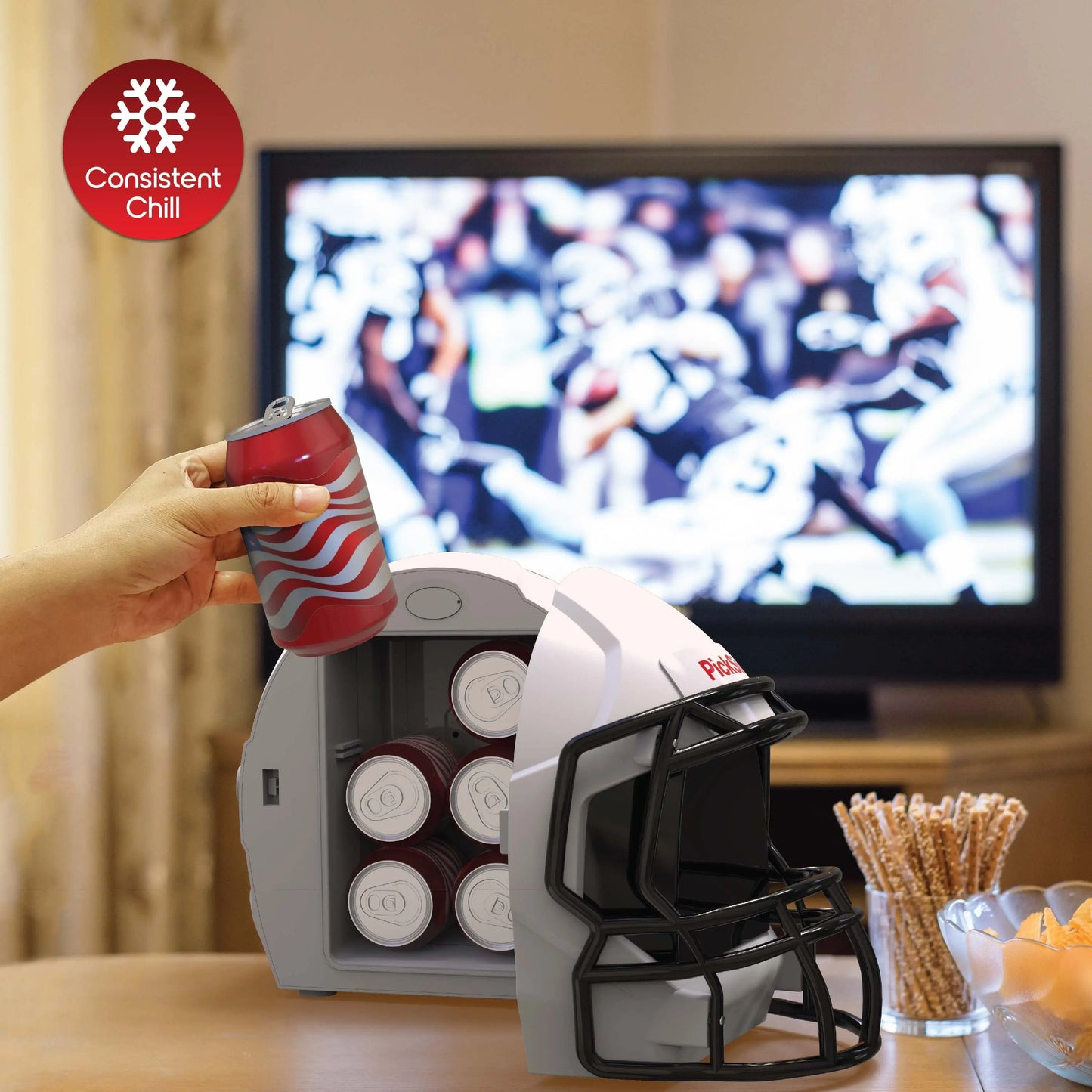 Ionchill Picksix Game Beverage Cooler, New Standard Door Portable Football Helmet Mini Fridge, 13.75In | Fridge.com