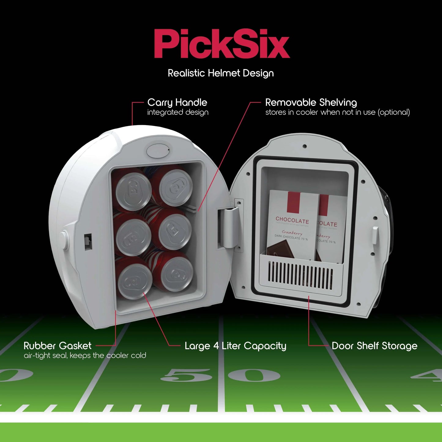 Ionchill Picksix Game Beverage Cooler, New Standard Door Portable Football Helmet Mini Fridge, 13.75In | Fridge.com