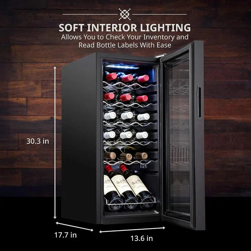 Ivation 13.6'' 18 Bottle Single Zone Freestanding Wine Refrigerator with 5-Piece Wine Gift Set | Fridge.com