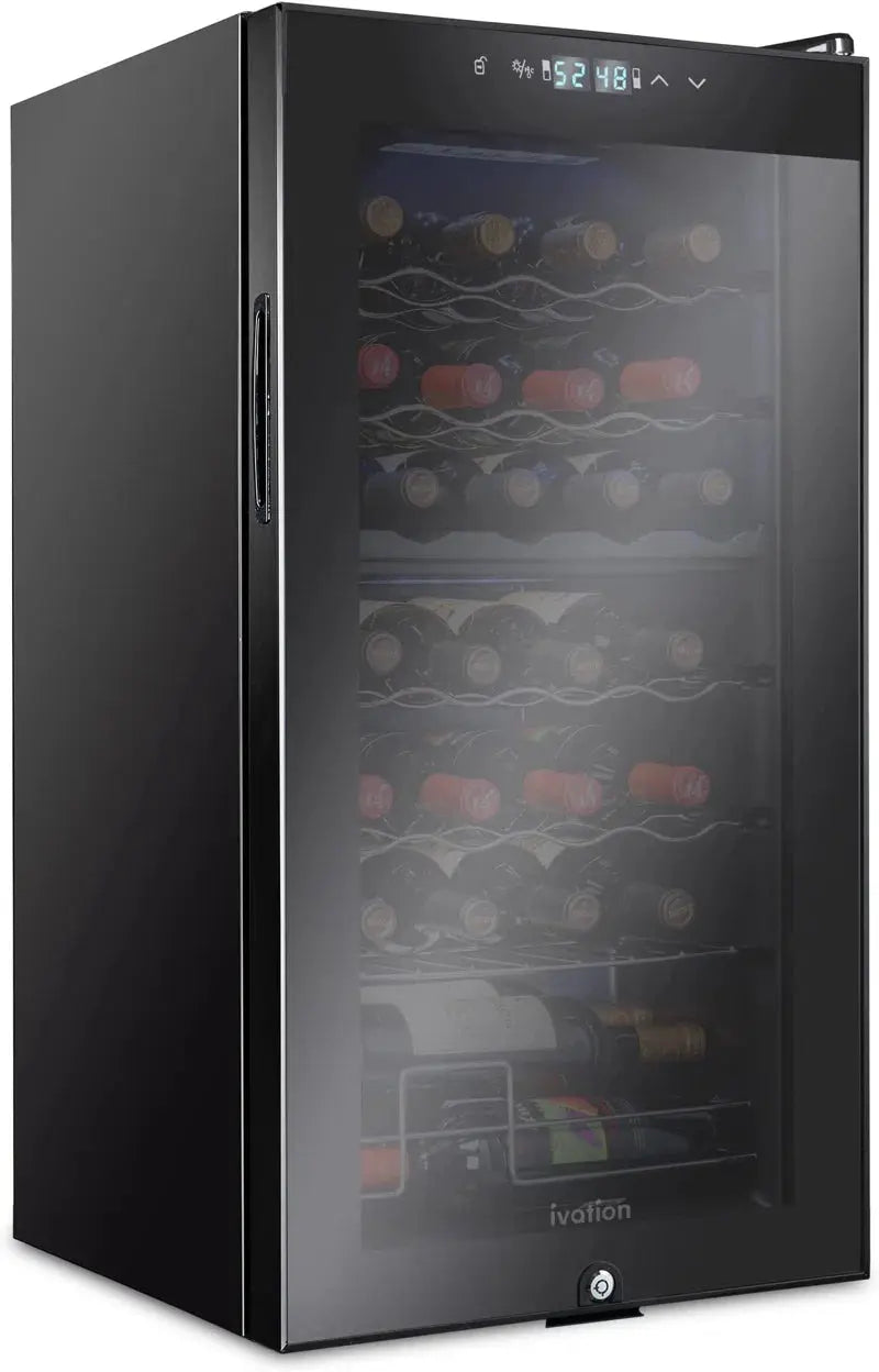 Ivation 16.9'' 28 Bottle Dual Zone Freestanding Wine Refrigerator | Fridge.com