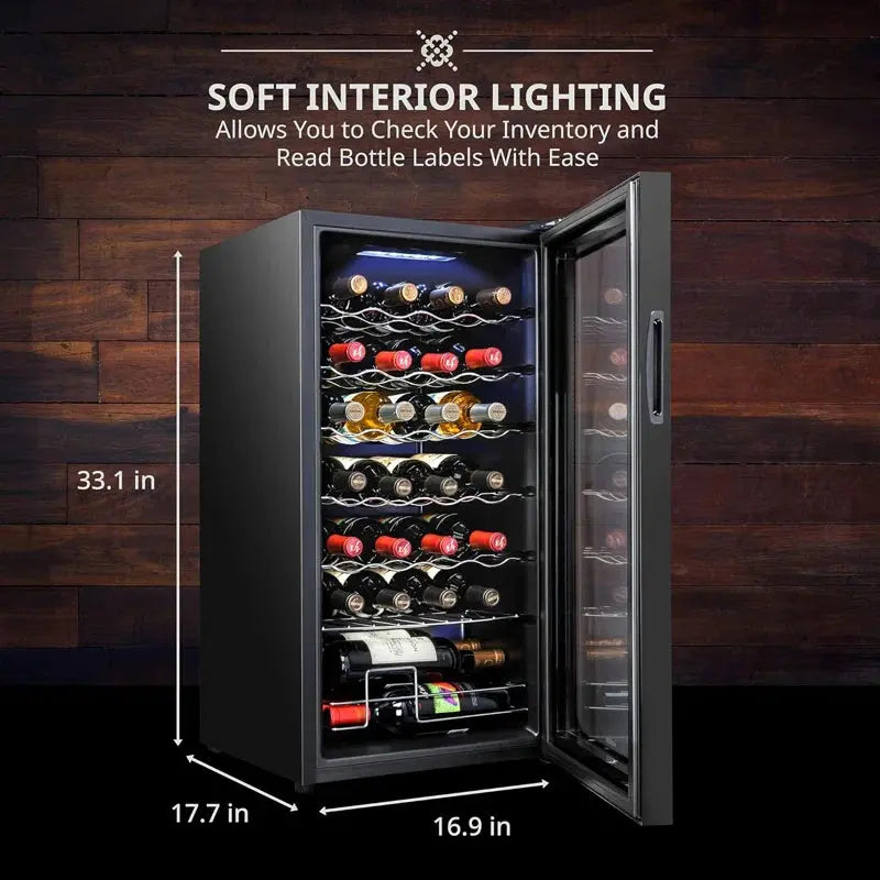 Ivation 16.9'' 28 Bottle Single Zone Freestanding Wine Refrigerator with 5-Piece Wine Gift Set | Fridge.com