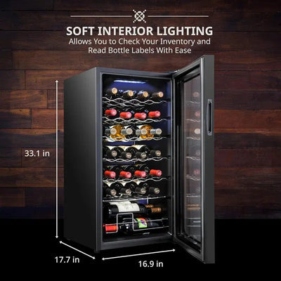 Ivation 16.9'' 28 Bottle Single Zone Freestanding Wine Refrigerator with 5-Piece Wine Gift Set | Fridge.com