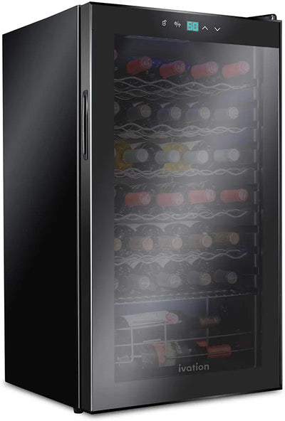 Ivation 18.7'' 34 Bottle Single Zone Freestanding Wine Refrigerator | Fridge.com