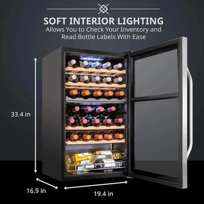 Ivation 19.4'' 33 Bottle Dual Zone Freestanding Wine Refrigerator | Fridge.com