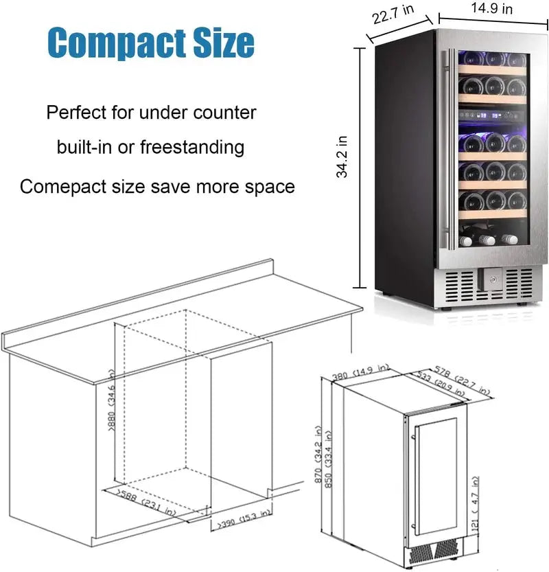 KELIVOL 22.7'' 28 Bottle Dual Zone Freestanding Wine Refrigerator | Fridge.com