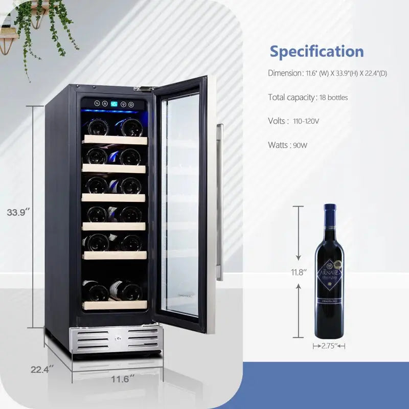 Kalamera 11.6'' 18 Bottle Single Zone Wine Refrigerator | Fridge.com