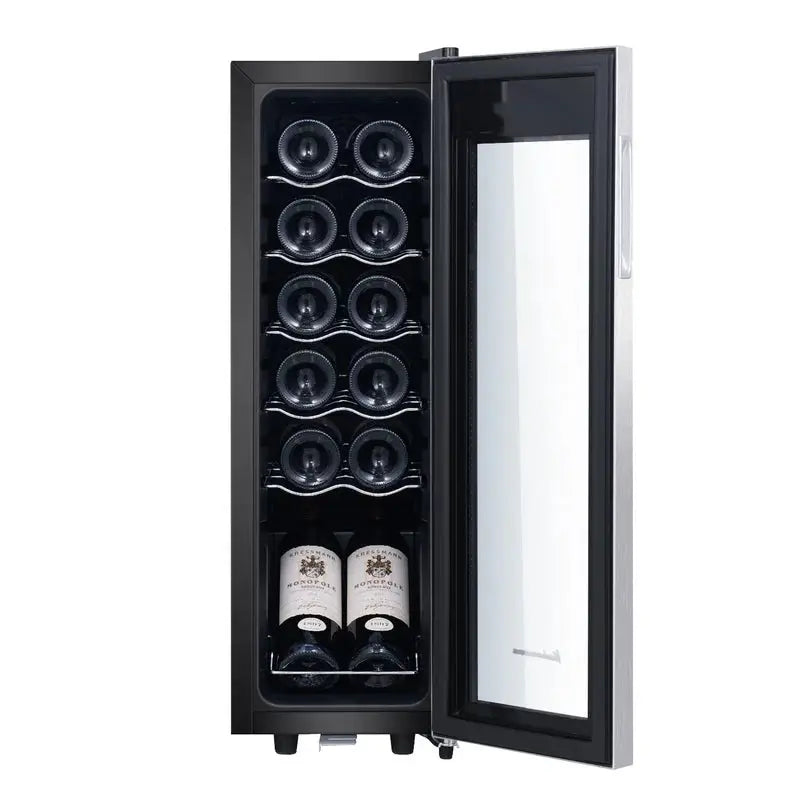 Kalamera 12 Bottle Free Standing Compressor Wine Cooler with Glass Door with Concealed Handle | Fridge.com