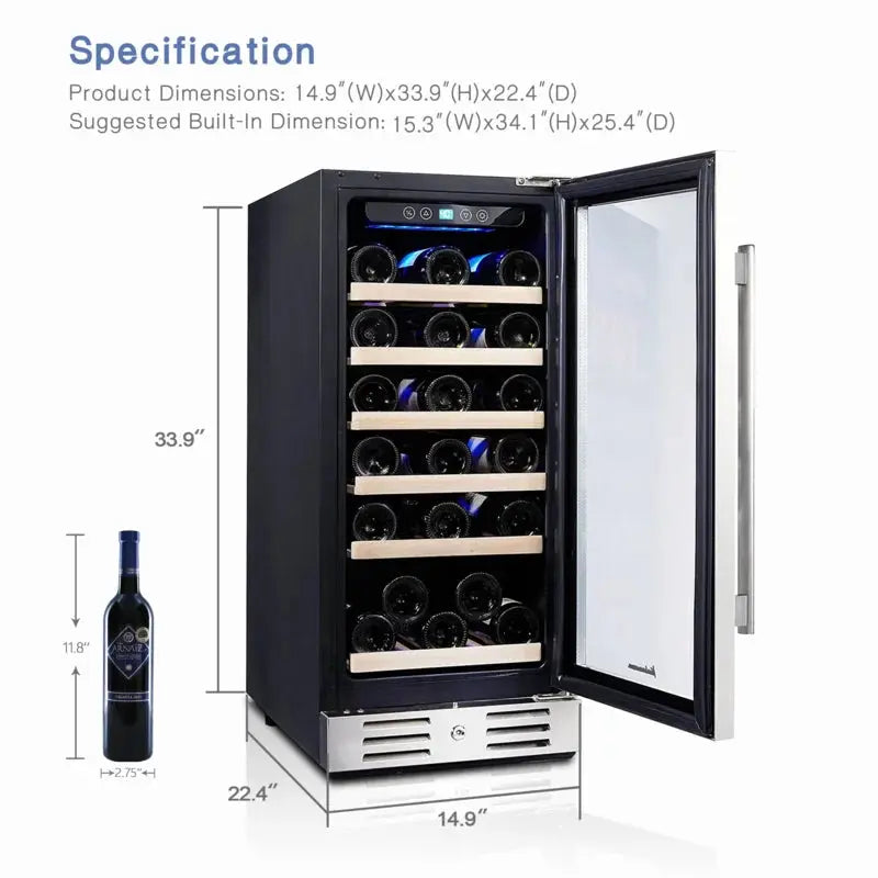 Kalamera 14.9'' 30 Bottle Single Zone Wine Refrigerator | Fridge.com