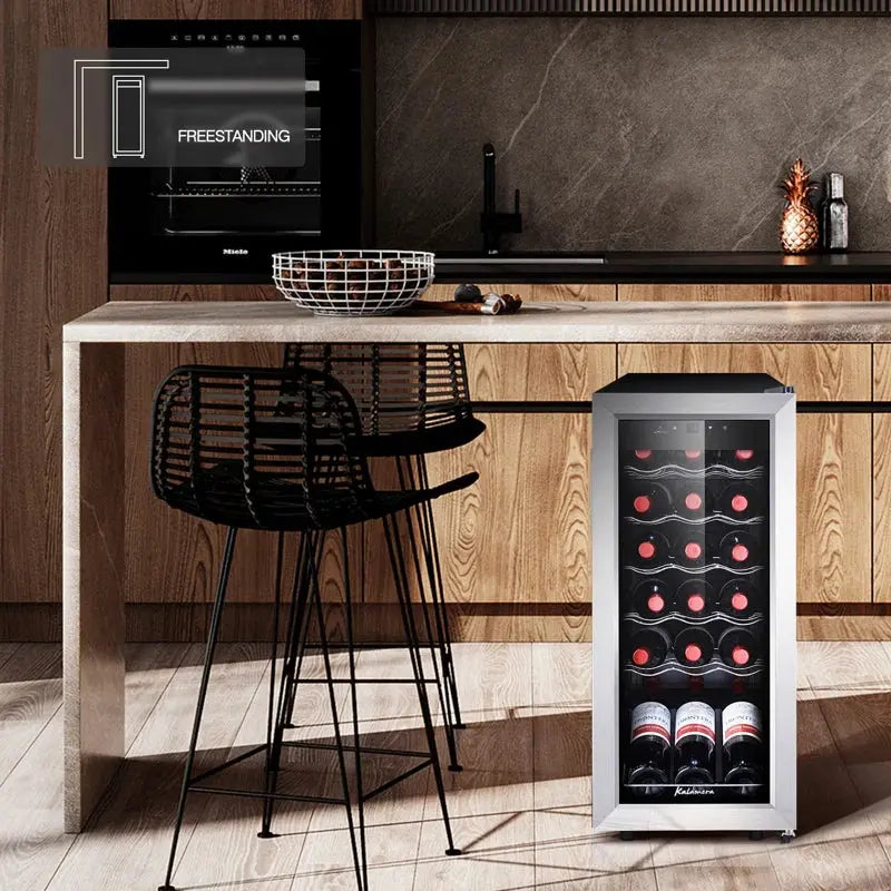 Kalamera 18 Bottle Free Standing Compressor Wine Cooler with Glass Door with Concealed Handle | Fridge.com