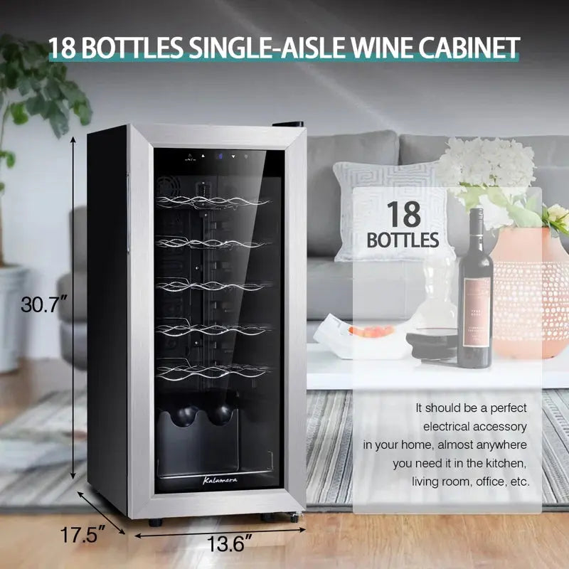 Kalamera 18 Bottle Free Standing Compressor Wine Cooler with Glass Door with Concealed Handle | Fridge.com