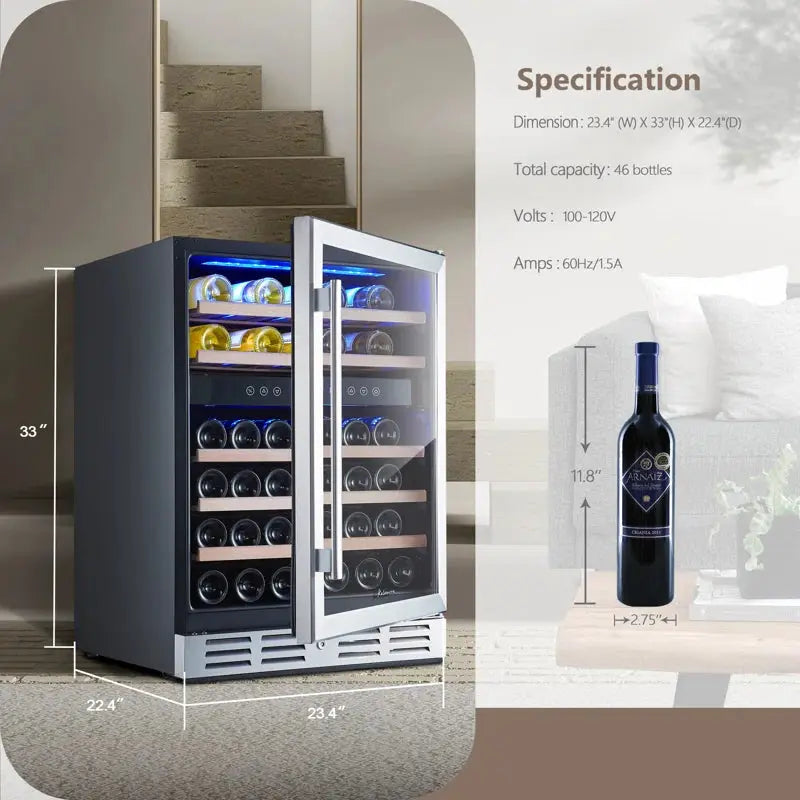 Kalamera 23.5'' 46 Bottle Dual Zone Wine Refrigerator | Fridge.com