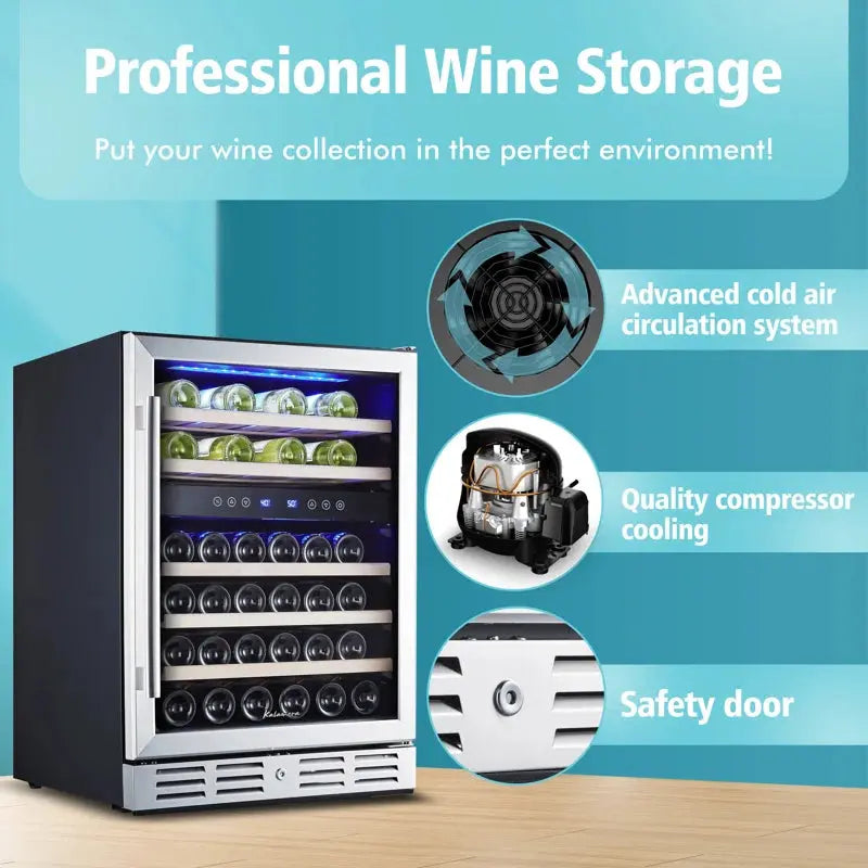 Kalamera 23.5'' 46 Bottle Dual Zone Wine Refrigerator | Fridge.com