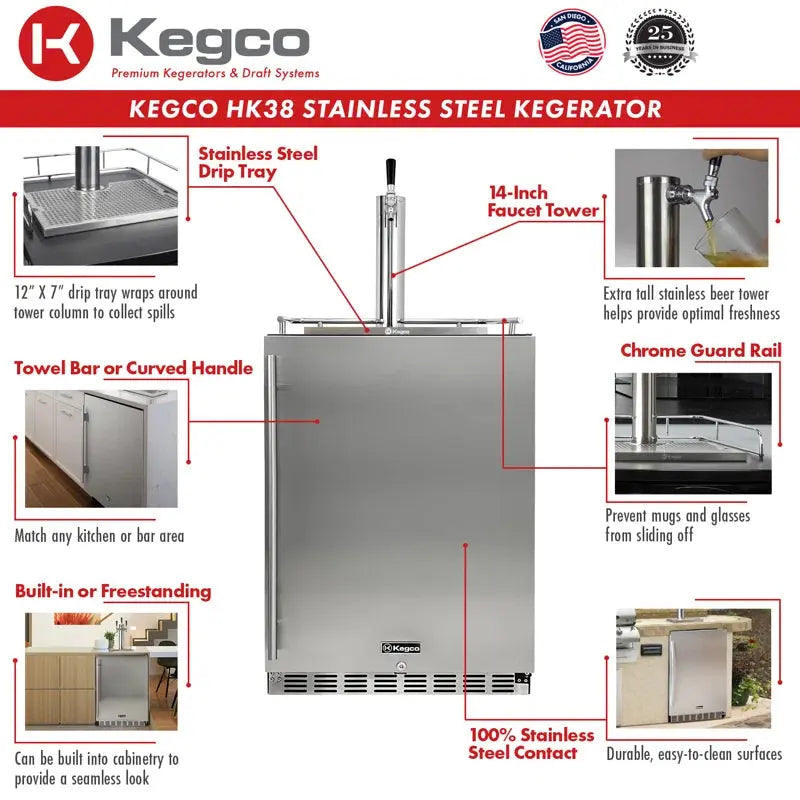 Kegco Outdoor Single Tap Freestanding Kegerator with Door Lock and Adjustable Temperature | Fridge.com