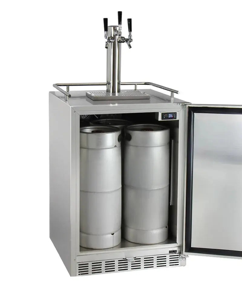 Kegco Outdoor Triple Tap Freestanding Kegerator with Door Lock and Adjustable Temperature | Fridge.com