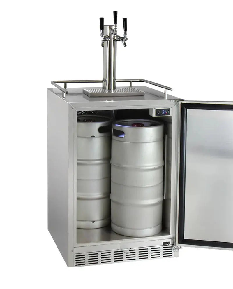 Kegco Outdoor Triple Tap Freestanding Kegerator with Door Lock and Adjustable Temperature | Fridge.com