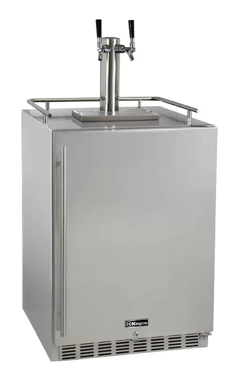 Kegco Stainless Steel Outdoor Dual Tap Freestanding Kegerator with Door Lock and Adjustable Temperature | Fridge.com