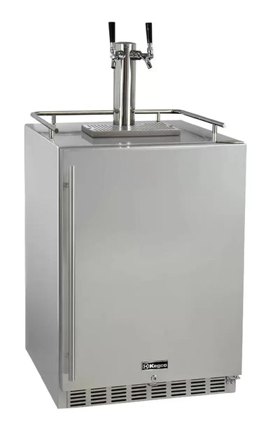 Kegco Stainless Steel Outdoor Dual Tap Freestanding Kegerator with Door Lock and Adjustable Temperature | Fridge.com