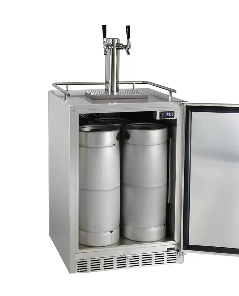 Kegco Stainless Steel Outdoor Dual Tap Freestanding Kegerator with Door Lock and Adjustable Temperature | Fridge.com