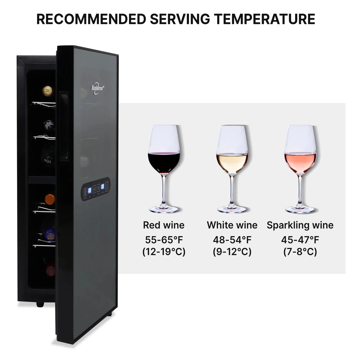 Koolatron 12 Bottle Dual Zone Wine Cooler with Digital Controls WC12DZ, Black | Fridge.com