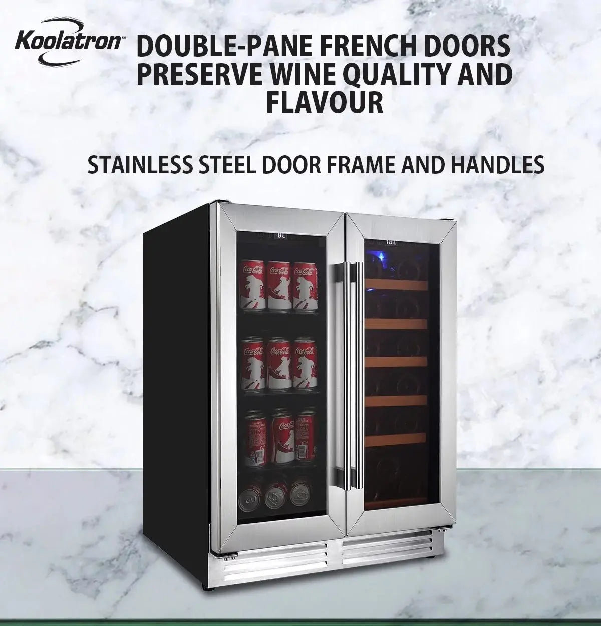 Koolatron 18 Bottles and 56 Cans Built-In Under-Counter 24 Inch Dual Zone Wine Cooler and Beverage Fridge | Fridge.com