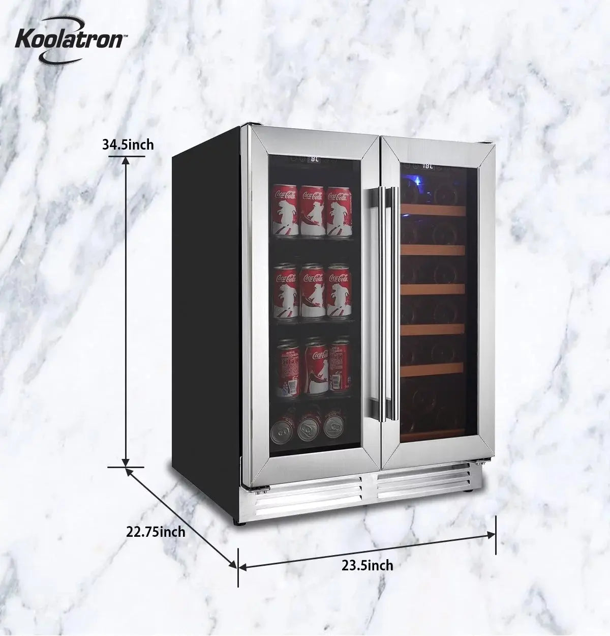 Koolatron 18 Bottles and 56 Cans Built-In Under-Counter 24 Inch Dual Zone Wine Cooler and Beverage Fridge | Fridge.com