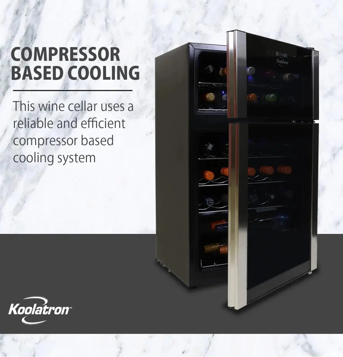 Koolatron 29 Bottle Dual Zone Wine Cooler Freestanding Wine Cellar, Black | Fridge.com