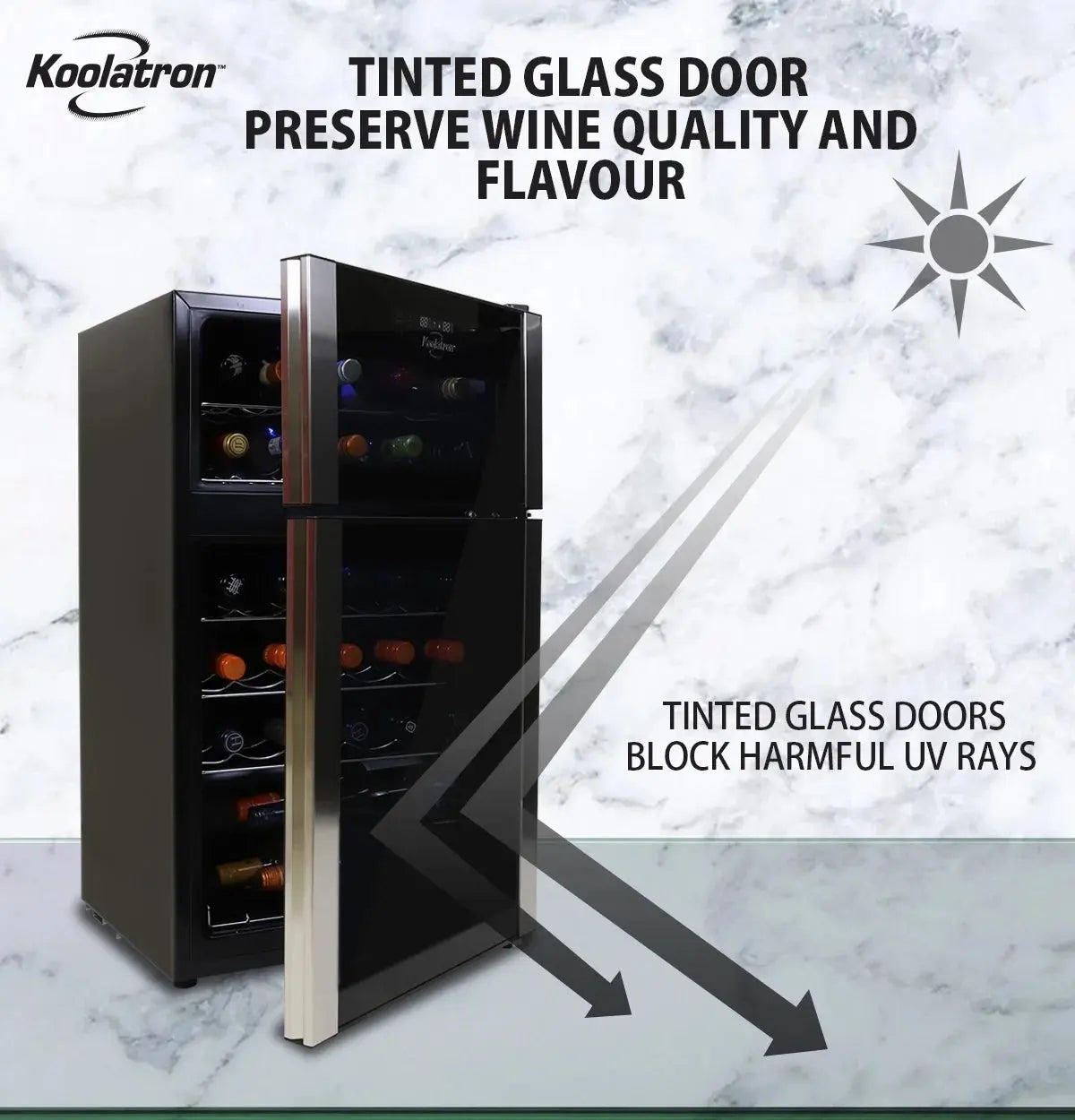 Koolatron 29 Bottle Dual Zone Wine Cooler Freestanding Wine Cellar, Black | Fridge.com