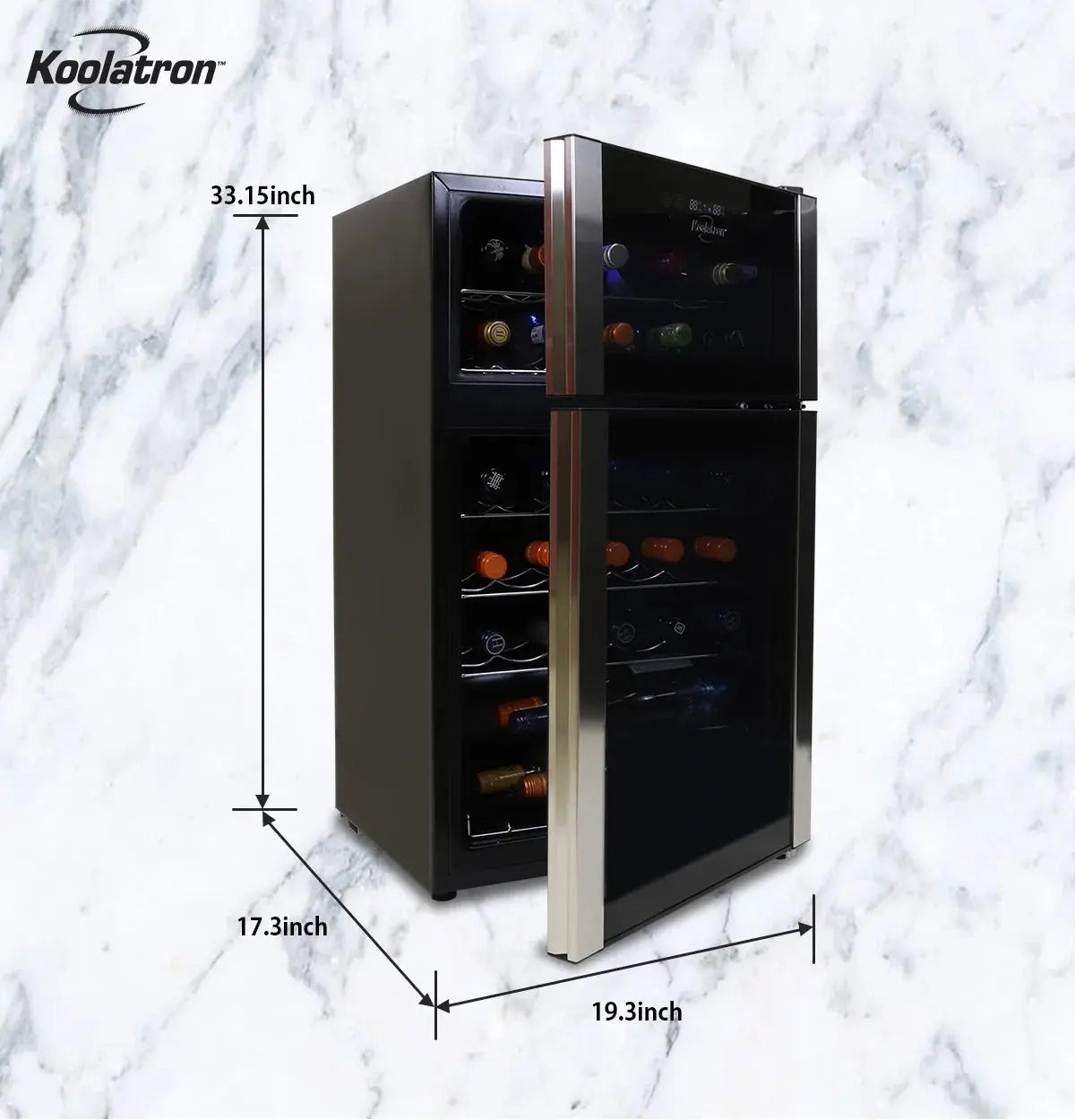 Koolatron 29 Bottle Dual Zone Wine Cooler Freestanding Wine Cellar, Black | Fridge.com